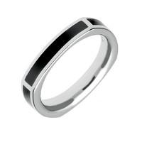 Silver Whitby Jet Four Stone Oblong Band Ring