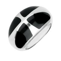 Silver Whitby Jet Cross Dome Band Ring