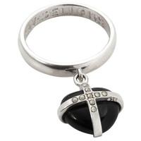 Silver Whitby Jet Nine Marcasite Small Cross Heart Dropper Ring