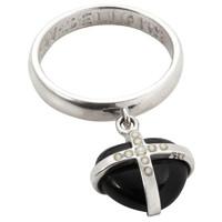Silver Whitby Jet Nine Pearl Small Cross Heart Dropper Ring