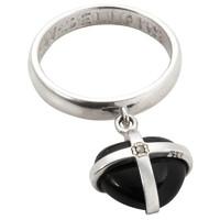 Silver Whitby Jet One Marcasite Small Cross Heart Dropper Ring