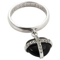 Silver Whitby Jet Seventeen Marcasite Cross Heart Dropper Ring