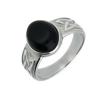 Silver And Whitby Jet Oval Celtic Wide BAnd Ring