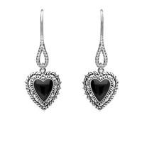 Silver And Whitby Jet Oxi Heart Drop Earrings