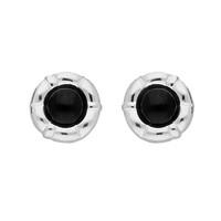 Silver and Whitby Jet Ridged Circle Stud Earrings