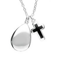 Silver Whitby Jet Cross and Pear Pendant Necklace