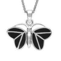 Silver And Whitby Jet 8 Stone Butterfly Necklace