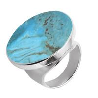 Silver Turquoise Large Round Stone Ring