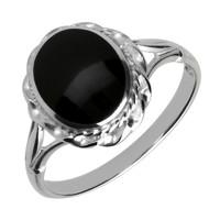 Silver Whitby Jet Oval Rope Twist Ring