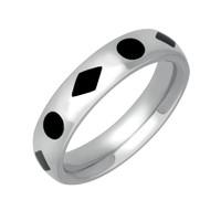 Silver And Whitby Jet Diamond And Dot Pattern 6mm Wedding BAnd