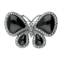 Silver Whitby Jet Marcasite Butterfly Brooch