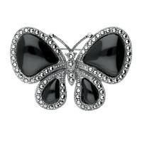 silver whitby jet marcasite butterfly brooch