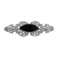 silver and whitby jet oval fancy brooch