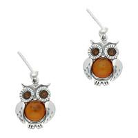 silver and amber owl earrings