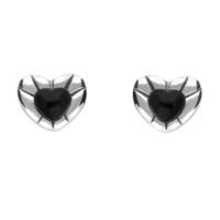 Silver And Whitby Jet Stone Heart Stud Earrings
