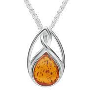 Silver And Amber Pear Shaped Celtic Twist Necklace