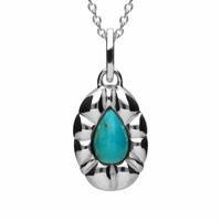 Silver And Turquoise Pear Shaped Beaded Edge Necklace