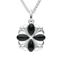 Silver And Whitby Jet 4 Stone Cross Necklace