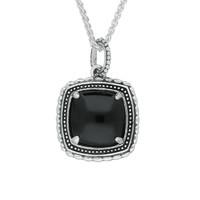 Silver And Whitby Jet Oxidised Square Pattern Necklace