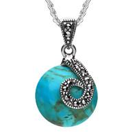 Silver Turquoise And Marcasite Spiral Top Round Necklace