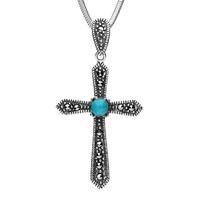 Silver Turquoise And Marcasite Vintage Cross Necklace