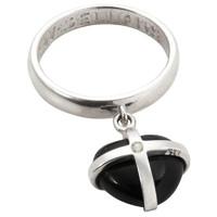 Silver Whitby Jet One Pearl Small Cross Heart Dropper Ring