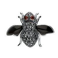 silver whitby jet wings marcasite garnet bee brooch