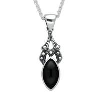 Silver And Whitby Jet Fancy Marquise Necklace