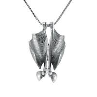 silver small upside down bat necklace