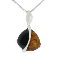 Silver Whitby Jet And Amber Double Stone Pear Shaped Necklace