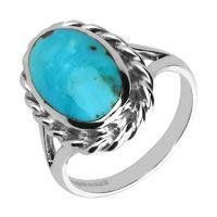 Silver And Turquoise Heavy Oval Rope Edge Ring