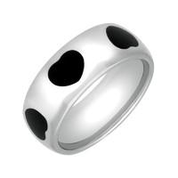 Silver And Whitby Jet 8mm Heart Inlaid BAnd Ring