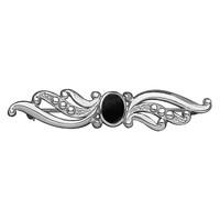 Silver and Whitby Jet Scroll Bead Brooch