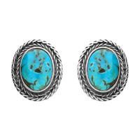 Silver Turquoise Foxtail Oval Stud Earrings