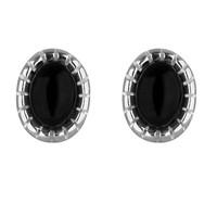 Silver And Whitby Jet Bead Edge Studs