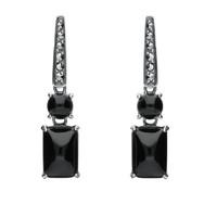 Silver Whitby Jet And Marcasite Oblong Bar Drop Earrings