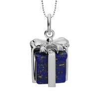 Silver Lapis Lazuli Christmas Present Pendant Necklace