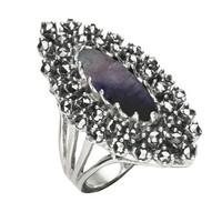 Silver Blue John And Marcasite Double Row Bead Marquise Ring