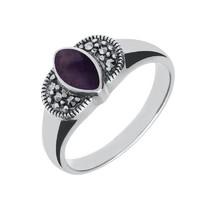 Silver Blue John Marcasite Marquise Ring