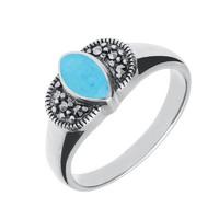 Silver Turquoise Marcasite Marquise Ring