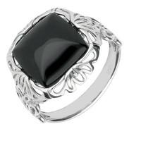 Silver Whitby Jet Square Decorative Edge Ring