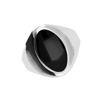 Silver Whitby Jet Small Oval Stone Statement Band Ring