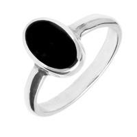 Silver And Whitby Jet Oval Shaped Ring