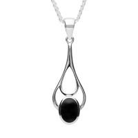 Silver Whitby Jet Oval Spoon Pendant Necklace