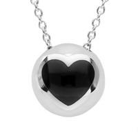 Silver Whitby Jet Heart Sphere Pendant Necklace