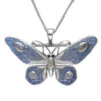 Silver Moonstone Sapphire Enamel House Style Butterfly Brooch Necklace