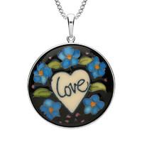 SILVER MOORCROFT LOVED UP ROUND PENDANT