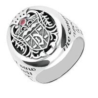 Silver Whitby Jet Ruby Dracula Crest Replica Signet Ring