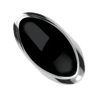 Silver Whitby Jet Large Oval Stone Statement Band Ring