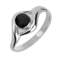 silver and whitby jet round twist ring